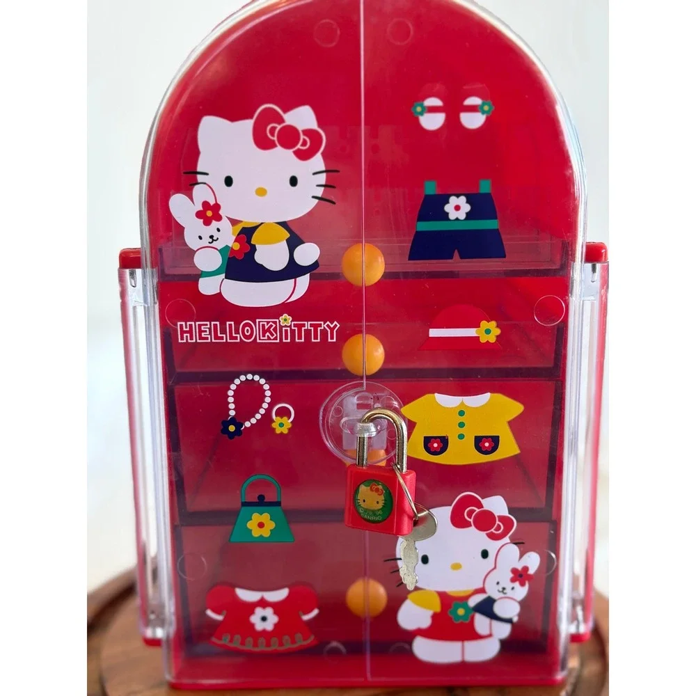 Vintage Y2K Kawaii Sanrio Hello Kitty Red Jewelry Box Cabinet with Lock and Keys